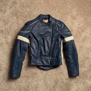 VINTAGE WOLFF BLUE CONTRAST LEATHER MOTO JACKET